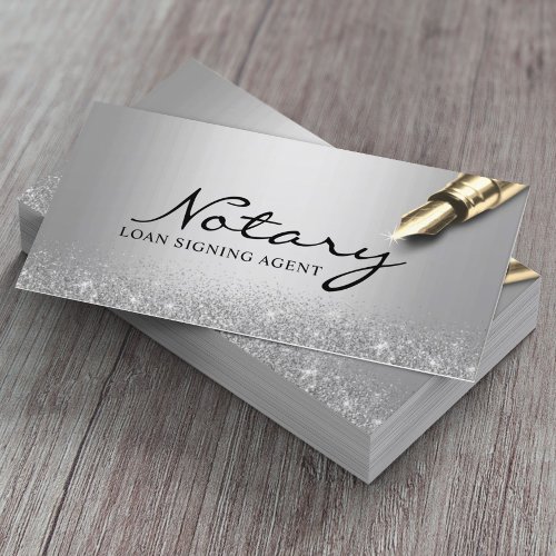 Mobile Notary Loan Signing Agent Modern Silver Business Card