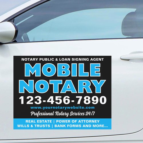 Mobile Notary Loan Signing Agent Name Blue Black Car Magnet