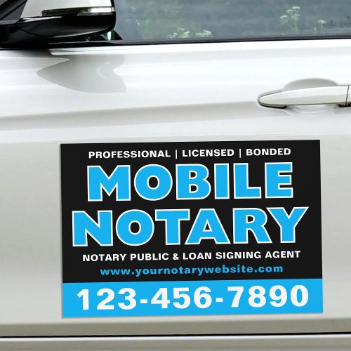 Mobile Notary Loan Signing Agent Name Blue Black Car Magnet