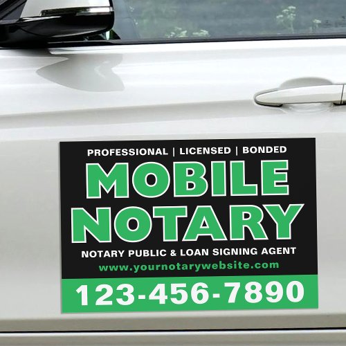 Mobile Notary Loan Signing Agent Name Green Black Car Magnet