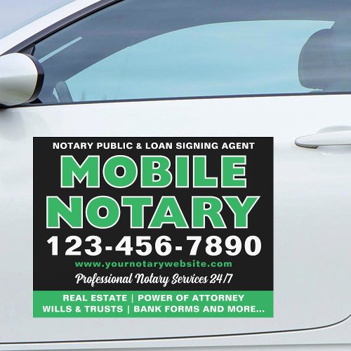 Mobile Notary Loan Signing Agent Name Green Black Car Magnet