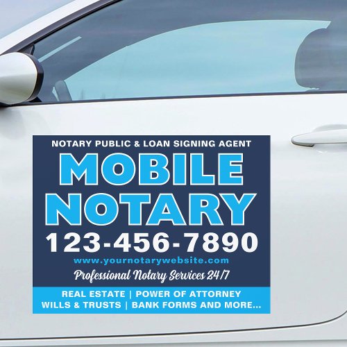 Mobile Notary Loan Signing Agent Name Navy Blue Car Magnet