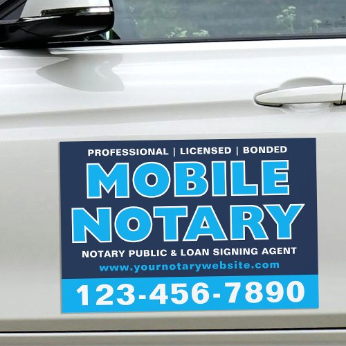 Mobile Notary Loan Signing Agent Name Navy Blue Car Magnet