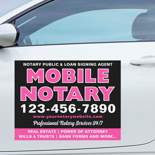 Mobile Notary Loan Signing Agent Name Pink Black Car Magnet