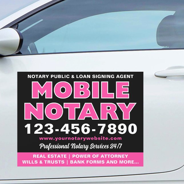 Mobile Notary Loan Signing Agent Name Pink Black Car Magnet (Creator Uploaded)