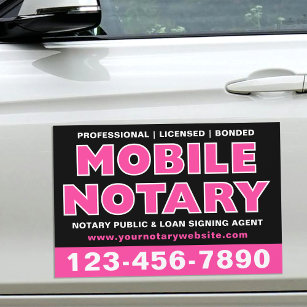 Mobile Notary Loan Signing Agent Name Pink Black Car Magnet