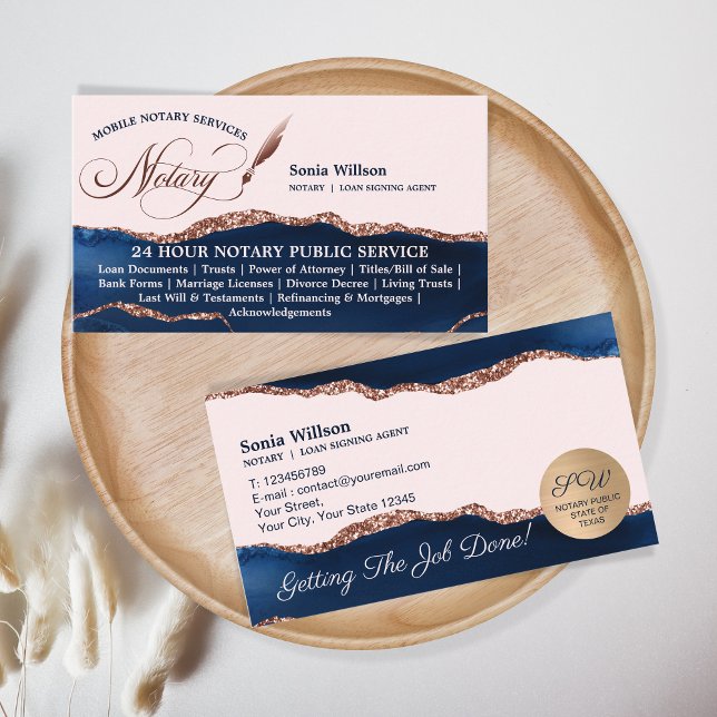 Mobile Notary & Loan Signing Agent Navy Flyer Business Card (Creator Uploaded)