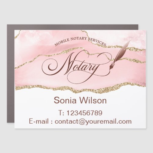 Mobile Notary  Loan Signing Agent Pink Agate Flye Car Magnet