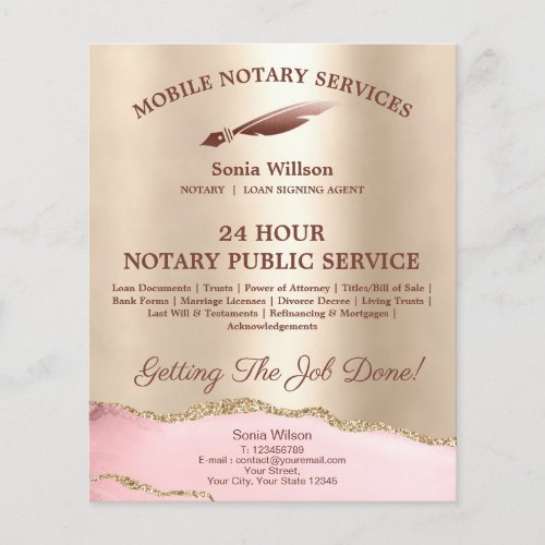 Mobile Notary  Loan Signing Agent Pink Agate Flye Flyer