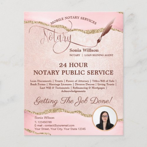 Mobile Notary  Loan Signing Agent Pink Agate Flye Flyer