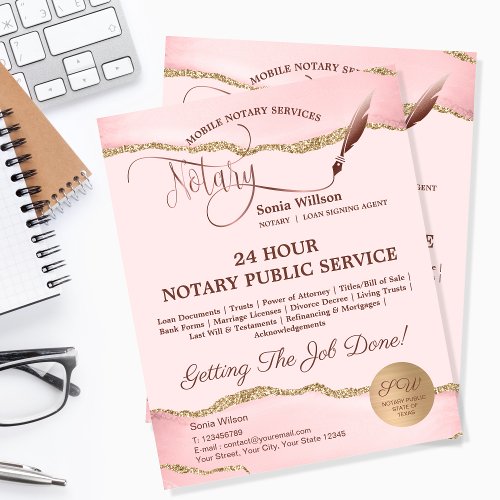 Mobile Notary  Loan Signing Agent Pink Agate Flye Flyer