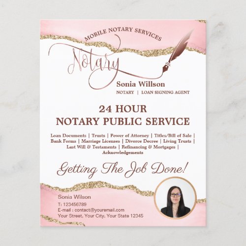 Mobile Notary  Loan Signing Agent Pink Agate Flye Flyer