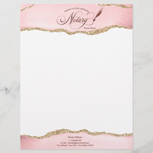 Mobile Notary  Loan Signing Agent Pink Agate Flye Letterhead