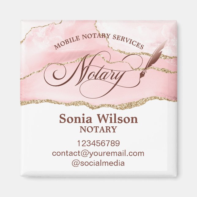 Mobile Notary & Loan Signing Agent Pink Agate Flye Magnet (Front)