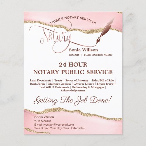 Mobile Notary  Loan Signing Agent Pink Agate Flyer