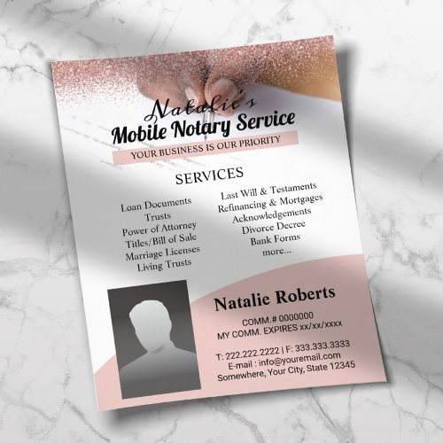 Mobile Notary  Loan Signing Agent Pink Glitter Flyer