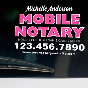Mobile Notary Loan Signing Agent Pink Promotional Window Cling
