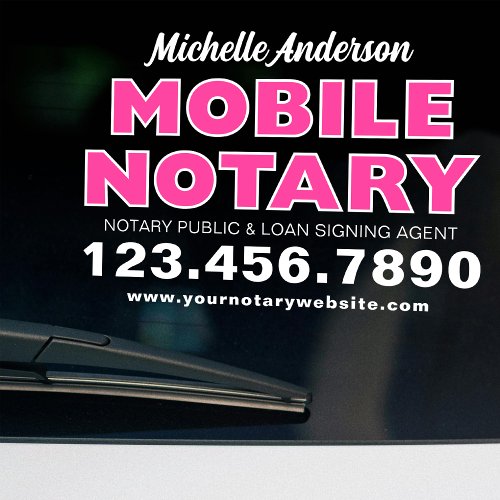 Mobile Notary Loan Signing Agent Pink Promotional Window Cling