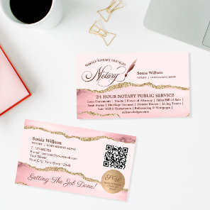 Mobile Notary  Loan Signing Agent Pink QR Code Bus Business Card