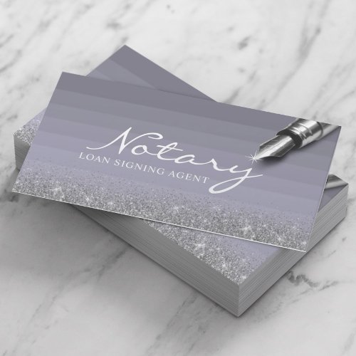 Mobile Notary Loan Signing Agent Purple  Silver Business Card