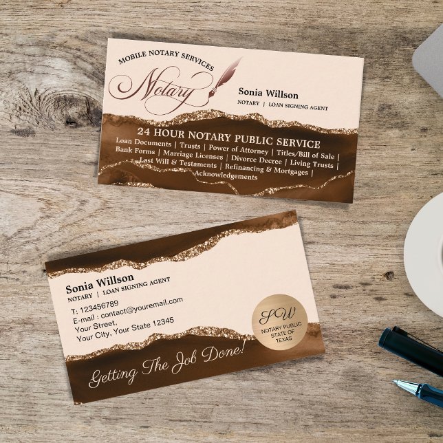 Mobile Notary & Loan Signing Agent Rose Gold Business Card (Creator Uploaded)