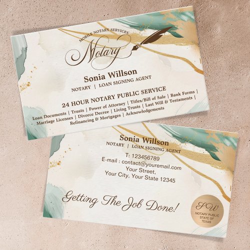 Mobile Notary  Loan Signing Agent Sage Green Business Card