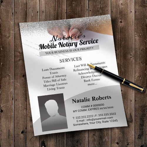 Mobile Notary  Loan Signing Agent Silver Glitter Flyer