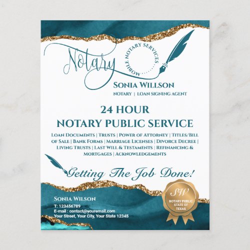 Mobile Notary  Loan Signing Agent Teal Agate  Flyer