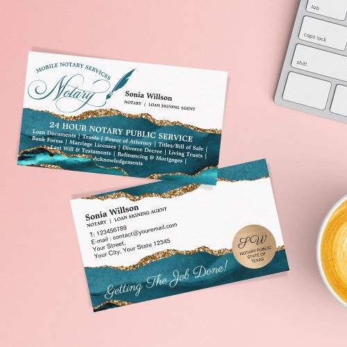 Mobile Notary  Loan Signing Agent Teal Business Card