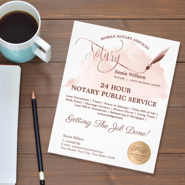 Mobile Notary & Loan Signing Blush Pink Agate  Fly Flyer (Creator Uploaded)