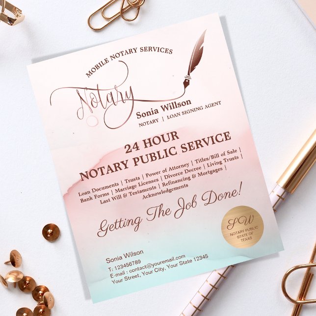 Mobile Notary & Loan Signing Blush Pink Agate  Flyer (Creator Uploaded)