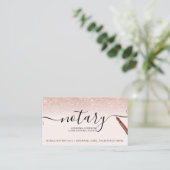 Mobile Notary loan typography rose gold glitter Business Card (Standing Front)