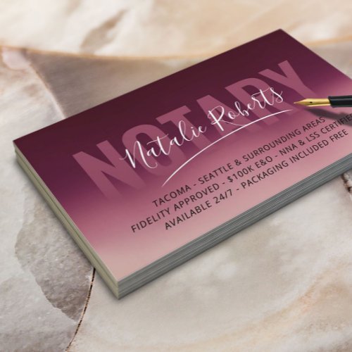 Mobile Notary Public Burgundy Red Signature Business Card