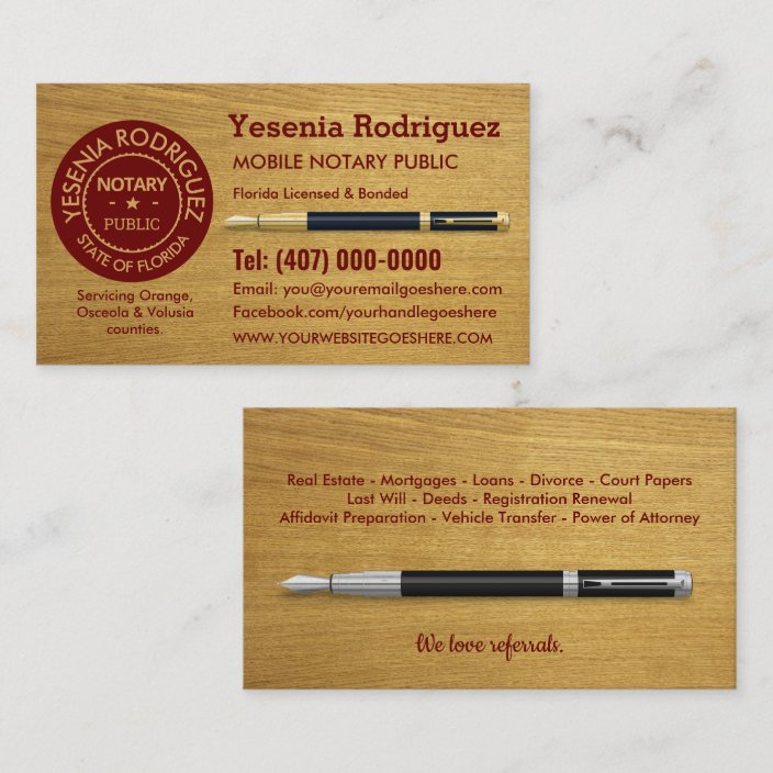 Mobile Notary Public Business Card | Zazzle.com