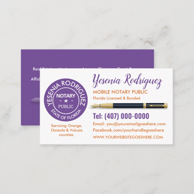 Mobile Notary Public Business Card (Front/Back)