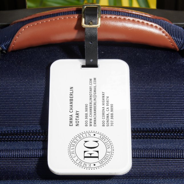 Mobile Notary Public Business Card Luggage Tag (Front Insitu 2)