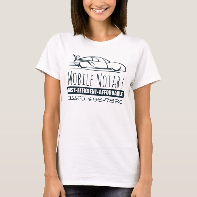 Mobile Notary Public Car Customized Phone Number T-Shirt (Front)