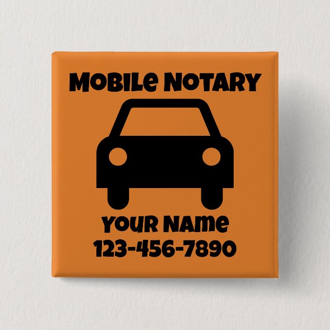 Mobile Notary Public Car Symbol Customized Button (Front)