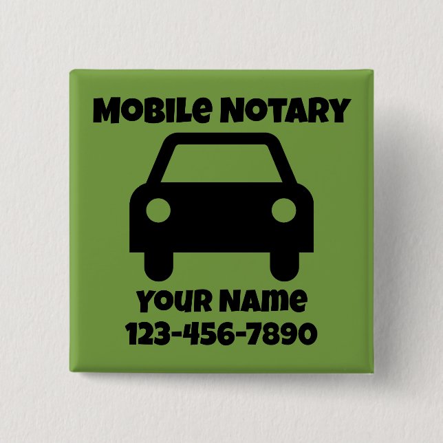 Mobile Notary Public Car Symbol Customized Button (Front)