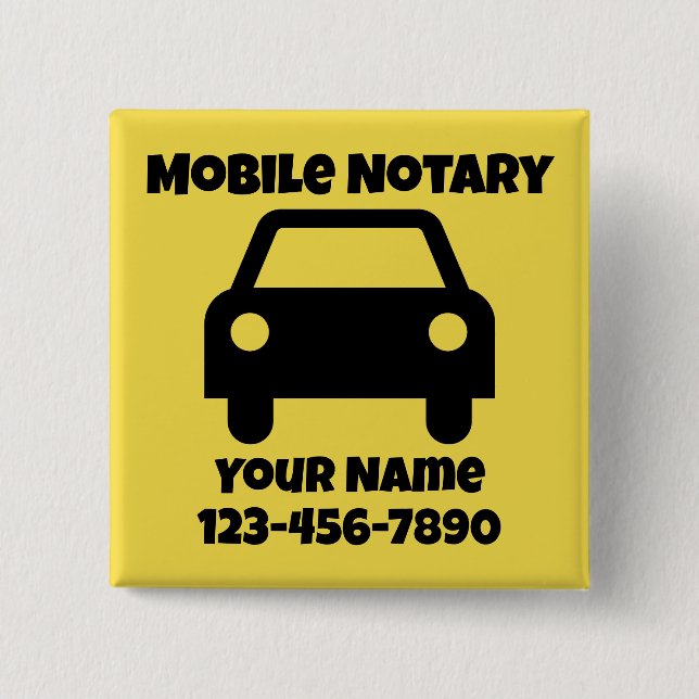 Mobile Notary Public Car Symbol Customized Button (Front)