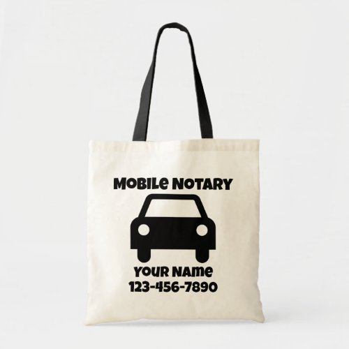 Mobile Notary Car Symbol Customized Name and Phone Number Tote Bag