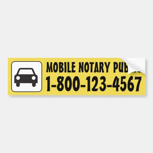 Mobile Notary Public Car with Phone Number Bumper Sticker