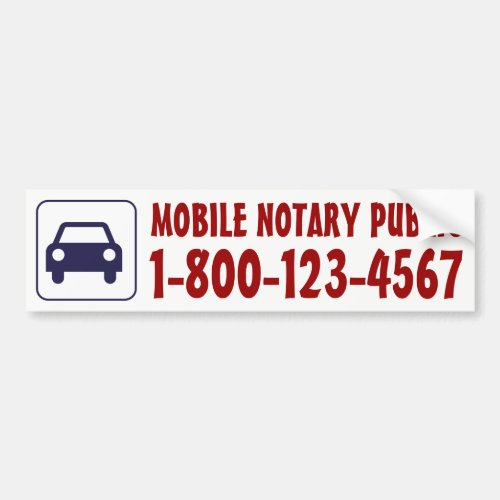 Mobile Notary Public Car with Phone Number Bumper Sticker