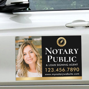 Mobile Notary Public Custom Photo Black Gold Car Magnet