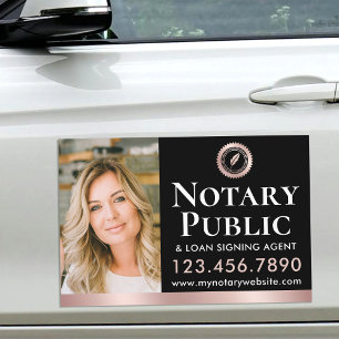Mobile Notary Public Custom Photo Black Rose Gold Car Magnet