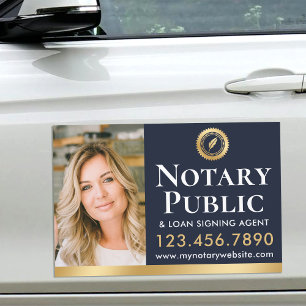 Mobile Notary Public Custom Photo Dark Blue Gold Car Magnet