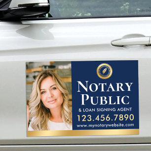 Mobile Notary Public Custom Photo Navy Gold Car Magnet