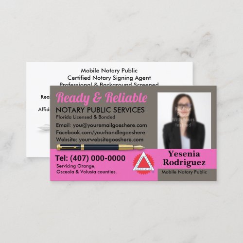 Mobile Notary Public Customizable Photo Business C Business Card
