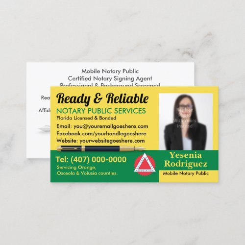 Mobile Notary Public Customizable Photo Business C Business Card