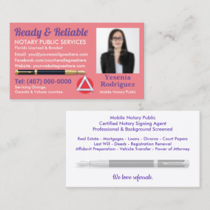 Mobile Notary Public Customizable Photo Business C Card